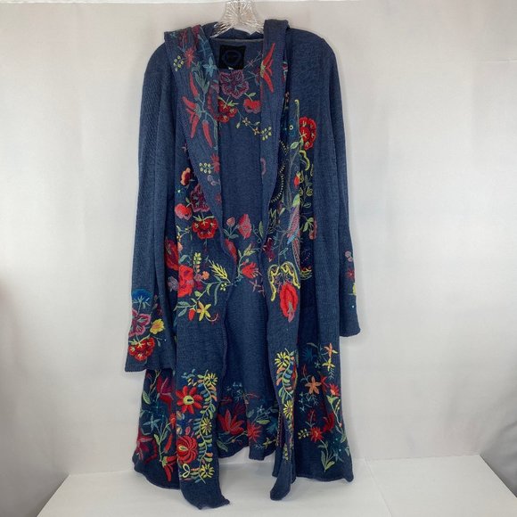 Biya Sweaters - Johnny Was Biya Embroidered Duster Hooded Cardigan